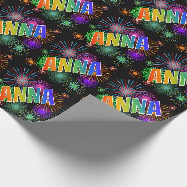 Rainbow First Name "ANNA" + Fireworks Wrapping Paper (Corner)