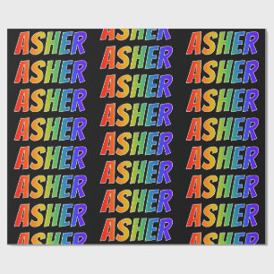 Rainbow First Name "ASHER"; Fun & Colourful Wrapping Paper