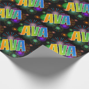 Rainbow First Name "AVA" + Fireworks Wrapping Paper