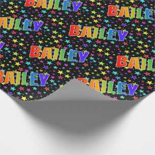 Rainbow First Name "BAILEY" + Stars Wrapping Paper