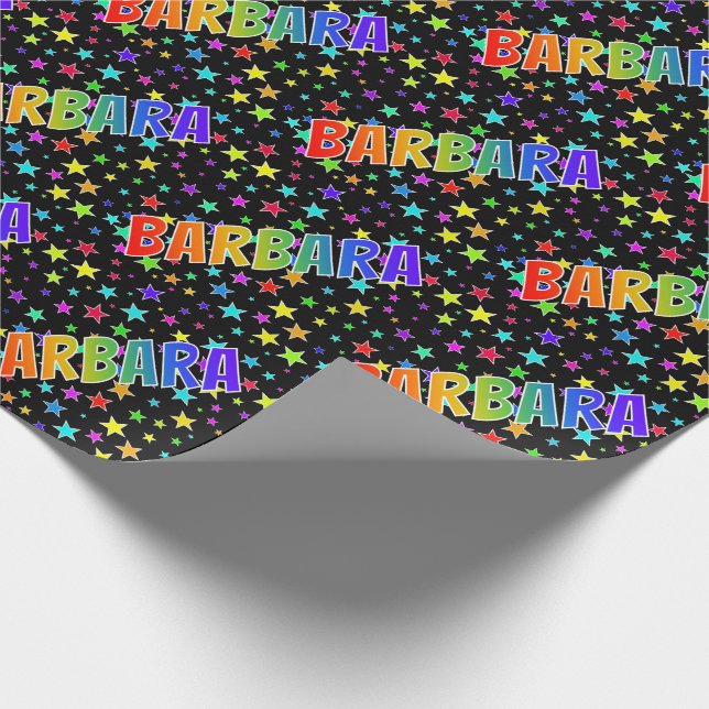 Rainbow First Name "BARBARA" + Stars Wrapping Paper (Corner)