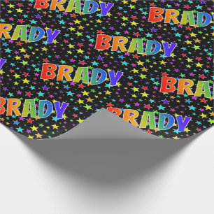 Rainbow First Name "BRADY" + Stars Wrapping Paper