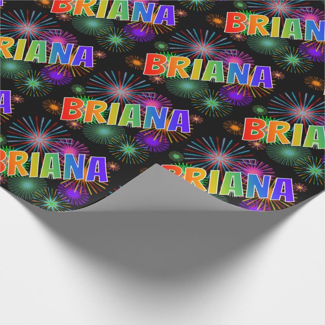 Rainbow First Name "BRIANA" + Fireworks Wrapping Paper (Corner)