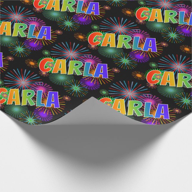 Rainbow First Name "CARLA" + Fireworks Wrapping Paper (Corner)