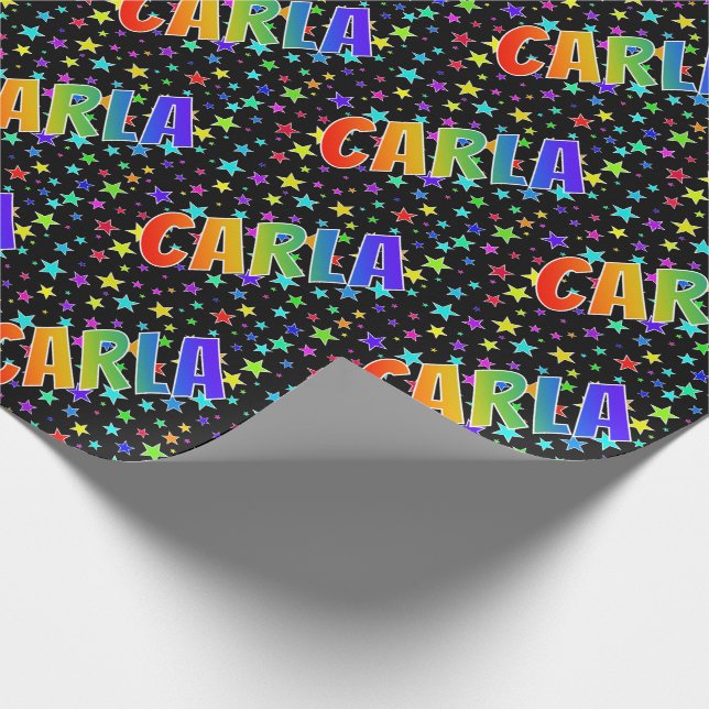 Rainbow First Name "CARLA" + Stars Wrapping Paper (Corner)