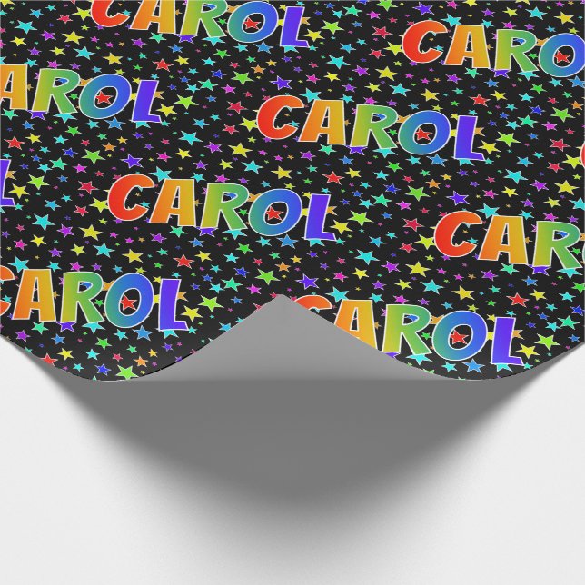 Rainbow First Name "CAROL" + Stars Wrapping Paper (Corner)