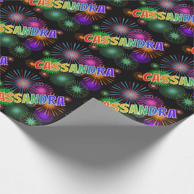 Rainbow First Name "CASSANDRA" + Fireworks Wrapping Paper (Corner)