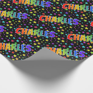 Rainbow First Name "CHARLES" + Stars Wrapping Paper