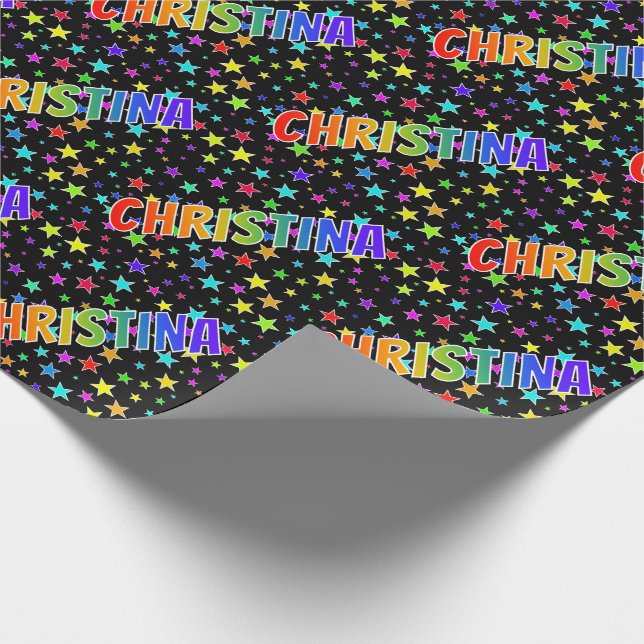 Rainbow First Name "CHRISTINA" + Stars Wrapping Paper (Corner)