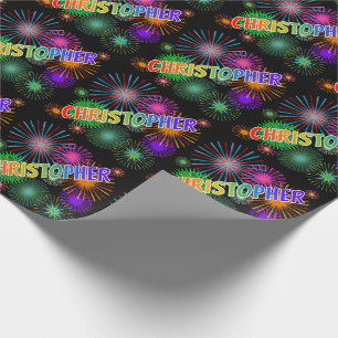 Rainbow First Name "CHRISTOPHER" + Fireworks Wrapping Paper