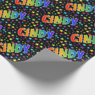 Rainbow First Name "CINDY" + Stars Wrapping Paper