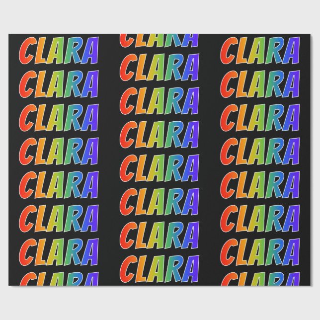 Rainbow First Name "CLARA"; Fun & Colourful Wrapping Paper (Flat)