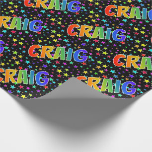 Rainbow First Name "CRAIG" + Stars Wrapping Paper