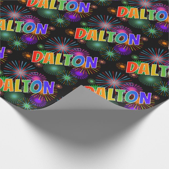Rainbow First Name "DALTON" + Fireworks Wrapping Paper (Corner)