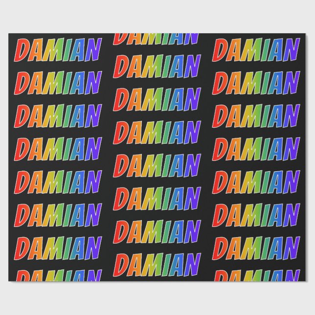 Rainbow First Name "DAMIAN"; Fun & Colourful Wrapping Paper (Flat)