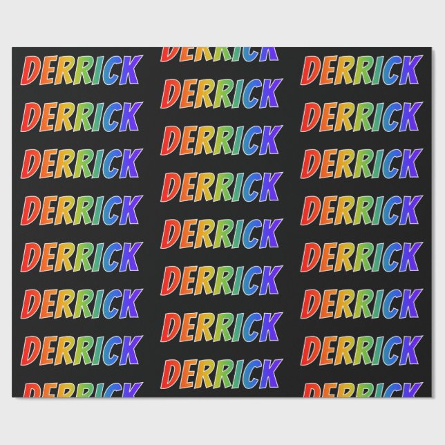 Rainbow First Name "DERRICK"; Fun & Colourful Wrapping Paper (Flat)