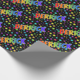 Rainbow First Name "DERRICK" + Stars Wrapping Paper