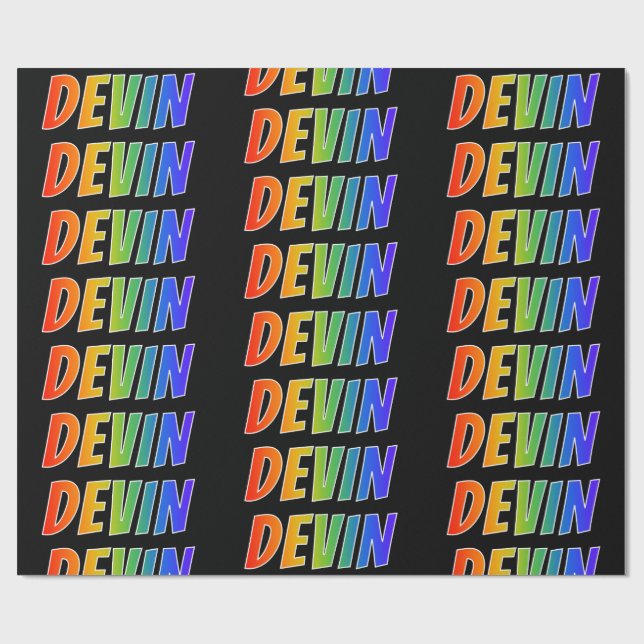 Rainbow First Name "DEVIN"; Fun & Colourful Wrapping Paper (Flat)