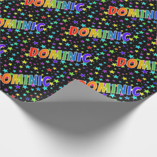 Rainbow First Name "DOMINIC" + Stars Wrapping Paper