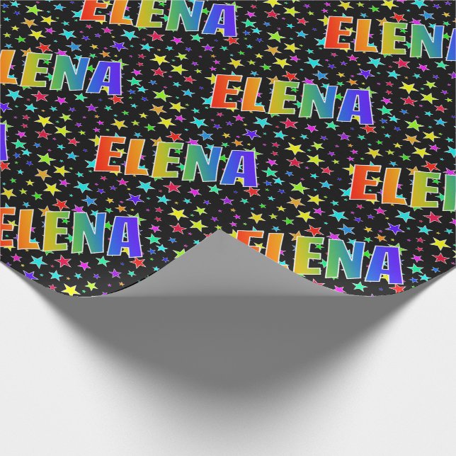 Rainbow First Name "ELENA" + Stars Wrapping Paper (Corner)