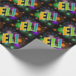 Rainbow First Name "ELI" + Fireworks Wrapping Paper
