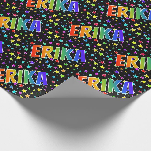 Rainbow First Name "ERIKA" + Stars Wrapping Paper (Corner)