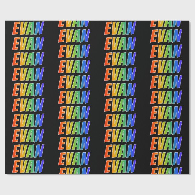 Rainbow First Name "EVAN"; Fun & Colourful Wrapping Paper (Flat)