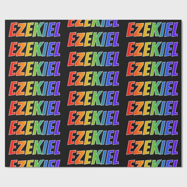 Rainbow First Name "EZEKIEL"; Fun & Colourful Wrapping Paper (Flat)