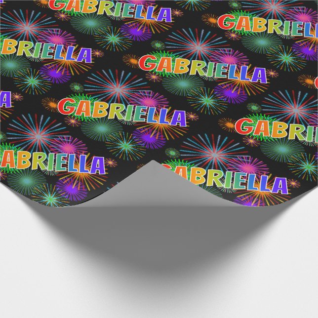 Rainbow First Name "GABRIELLA" + Fireworks Wrapping Paper (Corner)