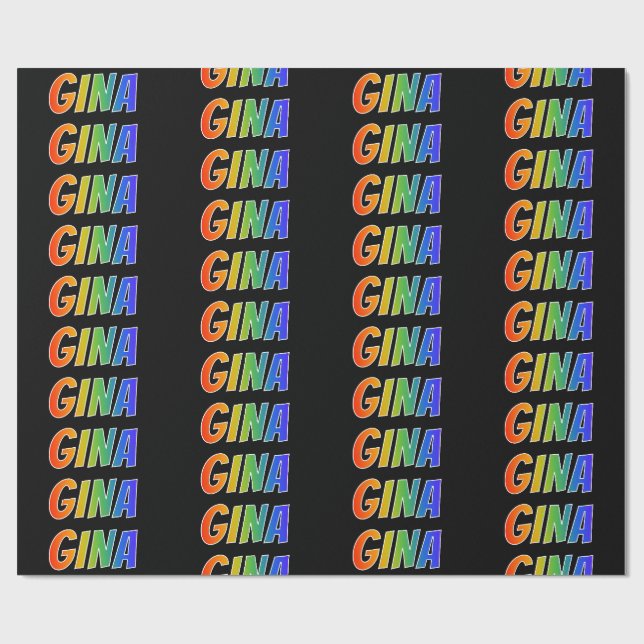 Rainbow First Name "GINA"; Fun & Colourful Wrapping Paper (Flat)