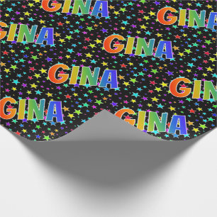 Rainbow First Name "GINA" + Stars Wrapping Paper