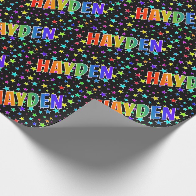 Rainbow First Name "HAYDEN" + Stars Wrapping Paper (Corner)