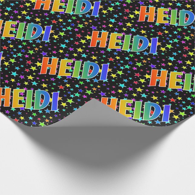 Rainbow First Name "HEIDI" + Stars Wrapping Paper (Corner)