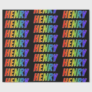 Rainbow First Name "HENRY"; Fun & Colourful Wrapping Paper