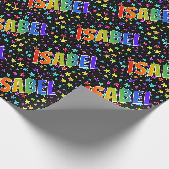 Rainbow First Name "ISABEL" + Stars Wrapping Paper (Corner)