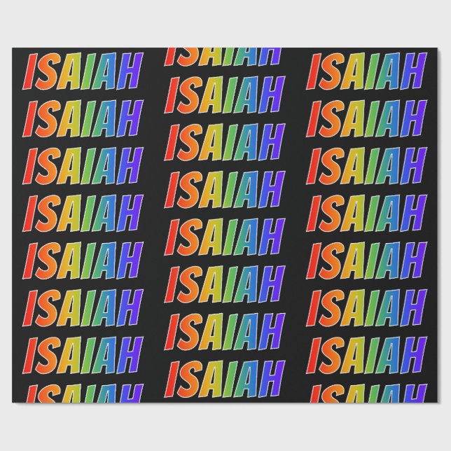 Rainbow First Name "ISAIAH"; Fun & Colourful Wrapping Paper (Flat)