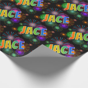 Rainbow First Name "JACE" + Fireworks Wrapping Paper