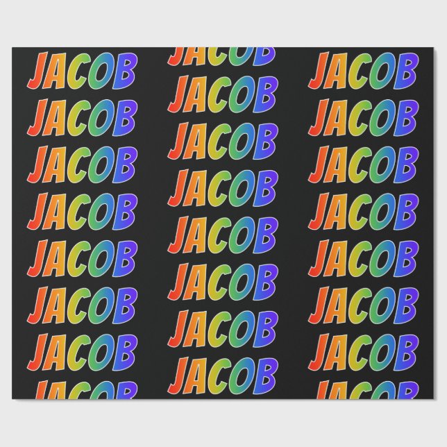 Rainbow First Name "JACOB"; Fun & Colourful Wrapping Paper (Flat)
