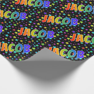 Rainbow First Name "JACOB" + Stars Wrapping Paper