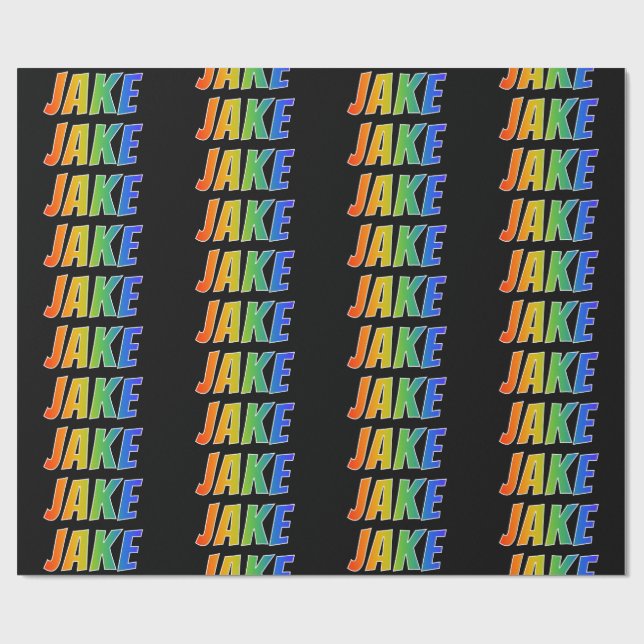 Rainbow First Name "JAKE"; Fun & Colourful Wrapping Paper (Flat)