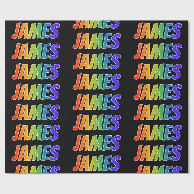 Rainbow First Name "JAMES"; Fun & Colourful Wrapping Paper (Flat)