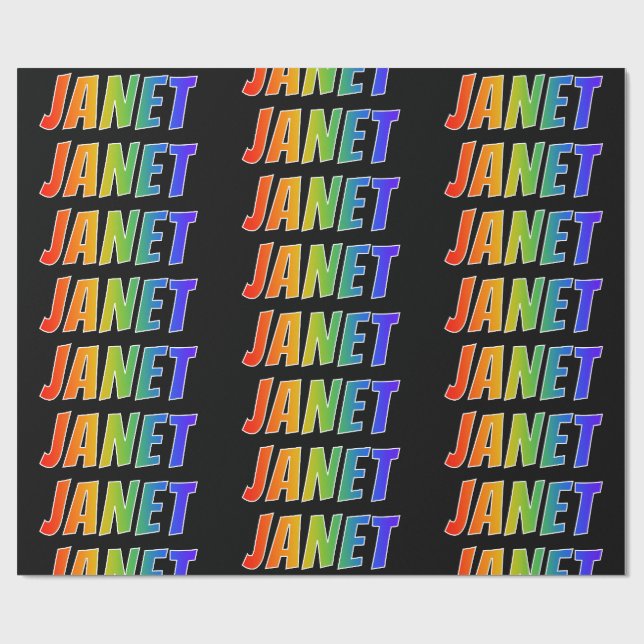 Rainbow First Name "JANET"; Fun & Colourful Wrapping Paper (Flat)