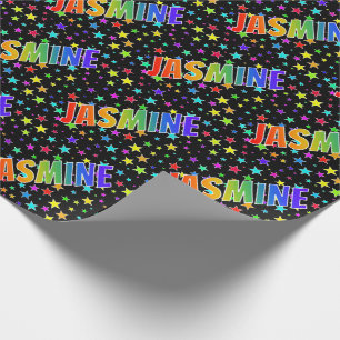 Rainbow First Name "JASMINE" + Stars Wrapping Paper