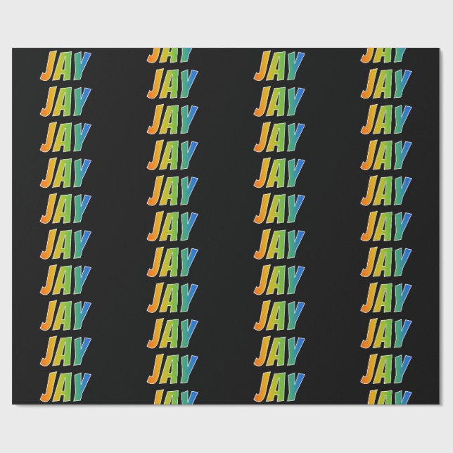 Rainbow First Name "JAY"; Fun & Colourful Wrapping Paper (Flat)