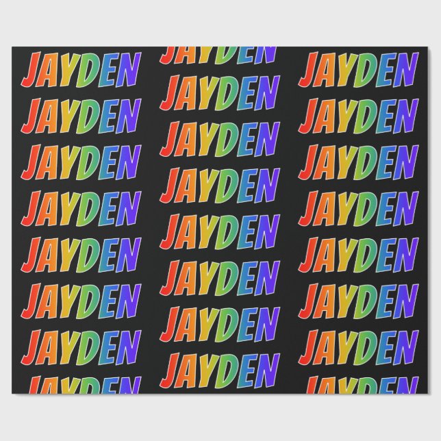 Rainbow First Name "JAYDEN"; Fun & Colourful Wrapping Paper (Flat)