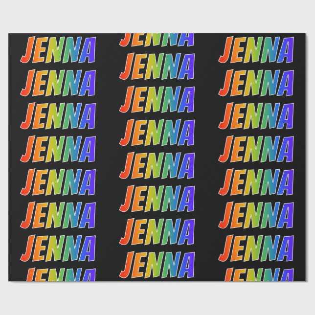 Rainbow First Name "JENNA"; Fun & Colourful Wrapping Paper (Flat)