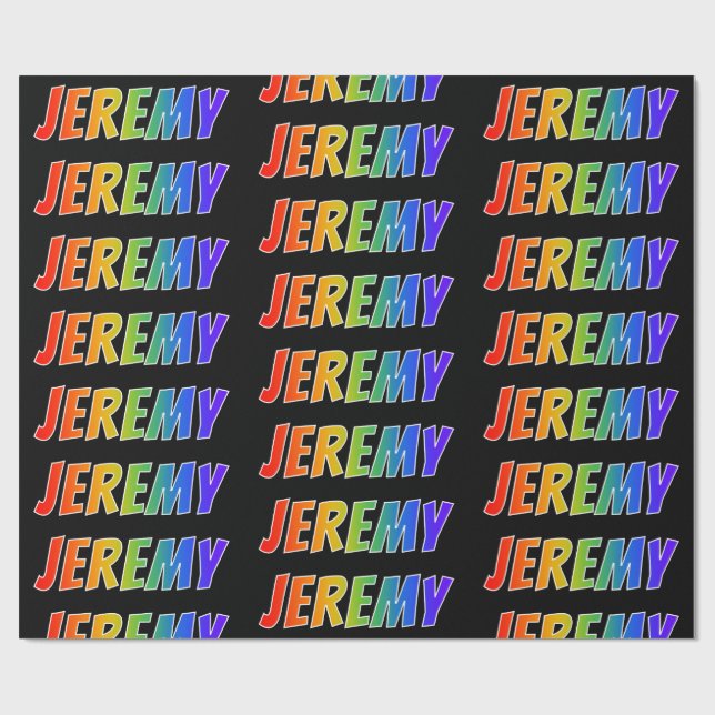 Rainbow First Name "JEREMY"; Fun & Colourful Wrapping Paper (Flat)