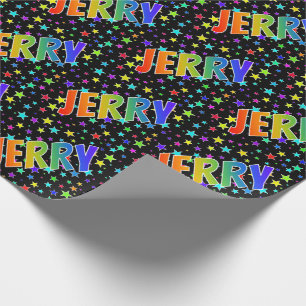 Rainbow First Name "JERRY" + Stars Wrapping Paper