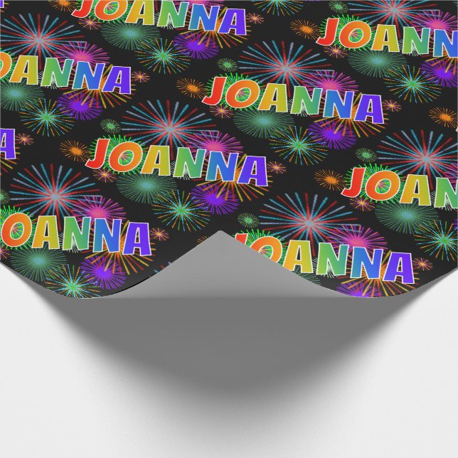 Rainbow First Name "JOANNA" + Fireworks Wrapping Paper (Corner)