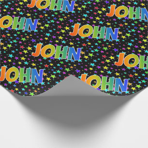 Rainbow First Name "JOHN" + Stars Wrapping Paper